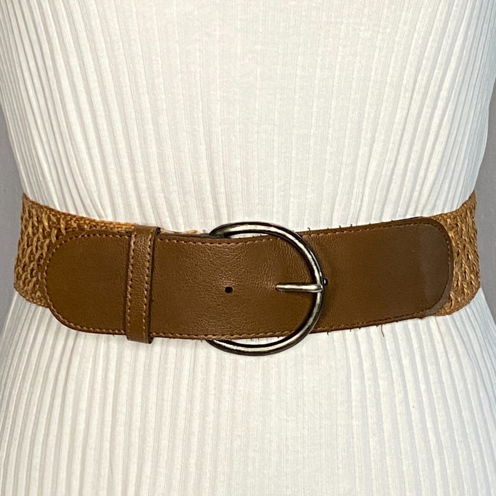 💎Chunky Straw Belt Womens Size 8 Faux Leather Brown Ends
